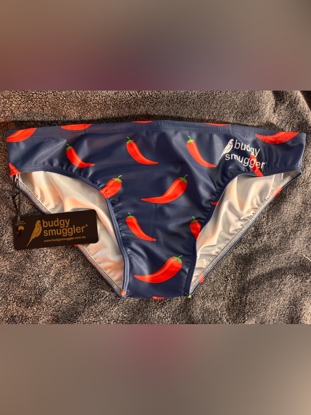 Budgy Smuggler Men’s Navy Chili Print Swim Briefs